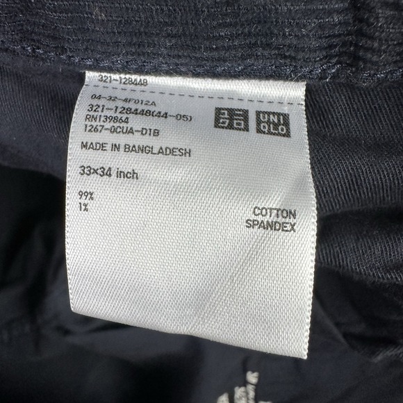 Uniqlo Pants Mens 33x32 Black Corduroy Trousers Slim Straight Casual Office READ - Picture 5 of 10
